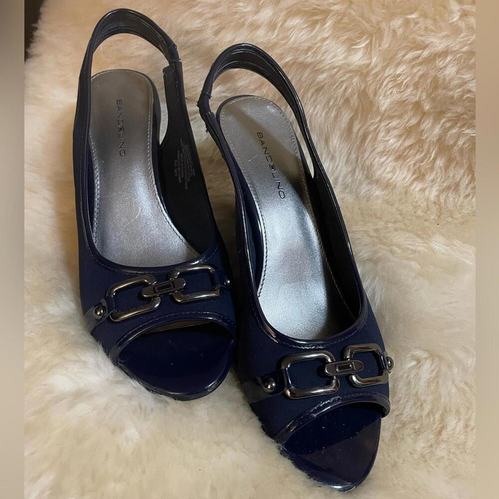 Navy Blue and Black Slingback Heel